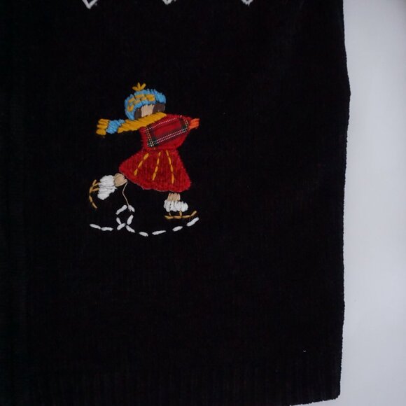 Alfred Dunner Black Knit Ice Skater Ice Rink Festive Ugly Christmas Cardigan S - Picture 5 of 10